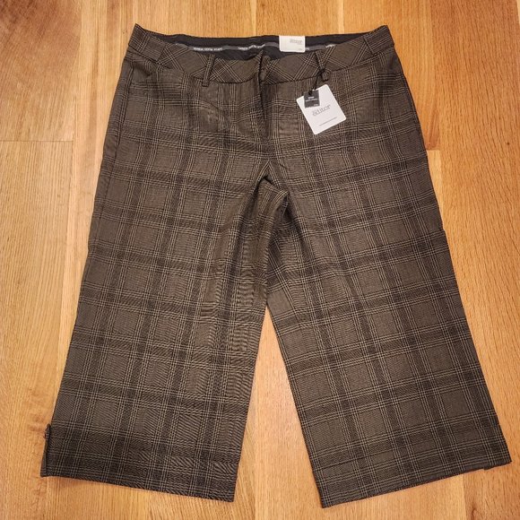 Express Editor Brown Plaid Cropped Cuffed Capri Pants NWT- Size 12 - Picture 1 of 4